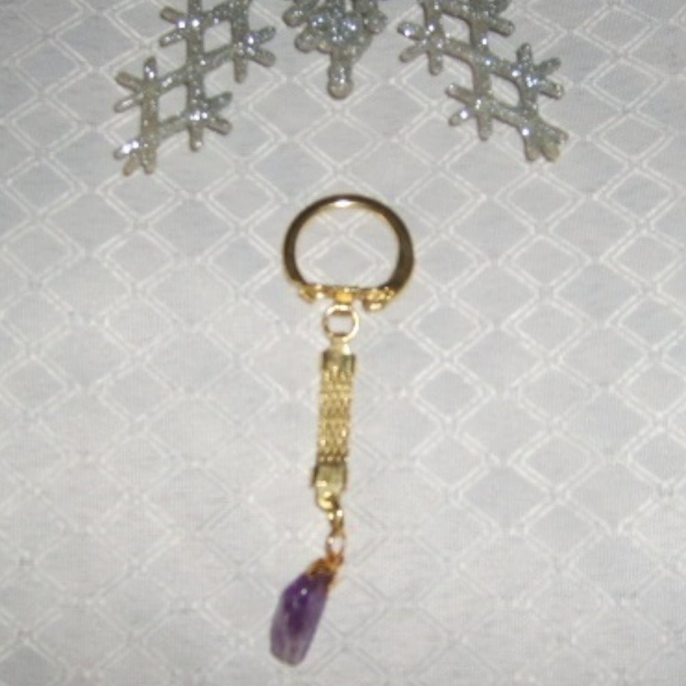 Real Stone Keychain Purple/Gold Handmade NWOT